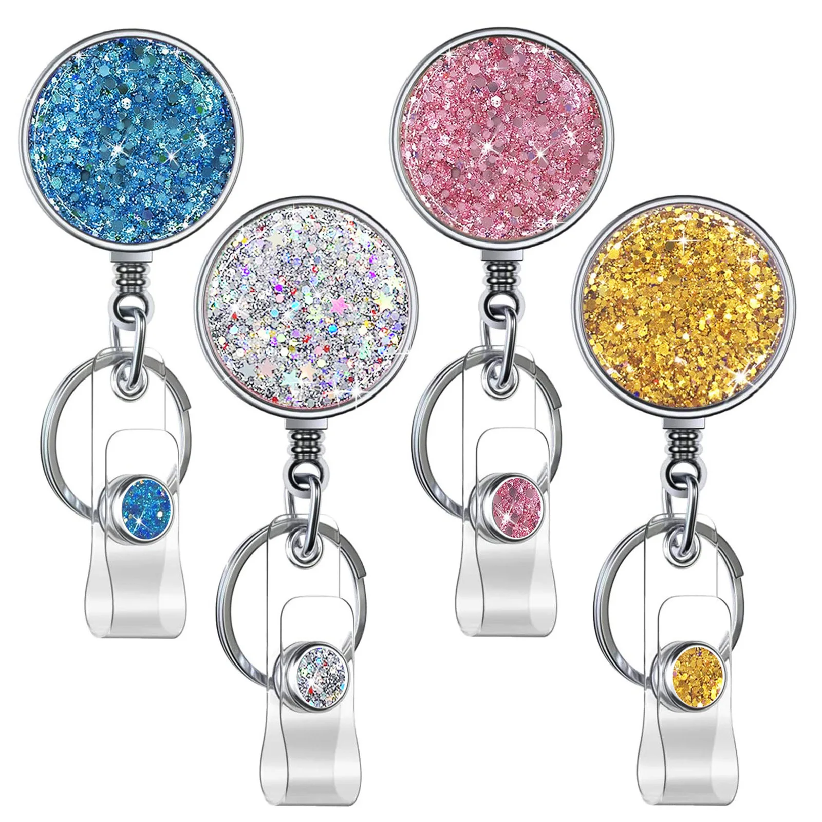 Metal Glitter Retractable Nurse Badge Reel Doctor Student Teacher ID Card Holder Keychains Lanyard 1 Piece