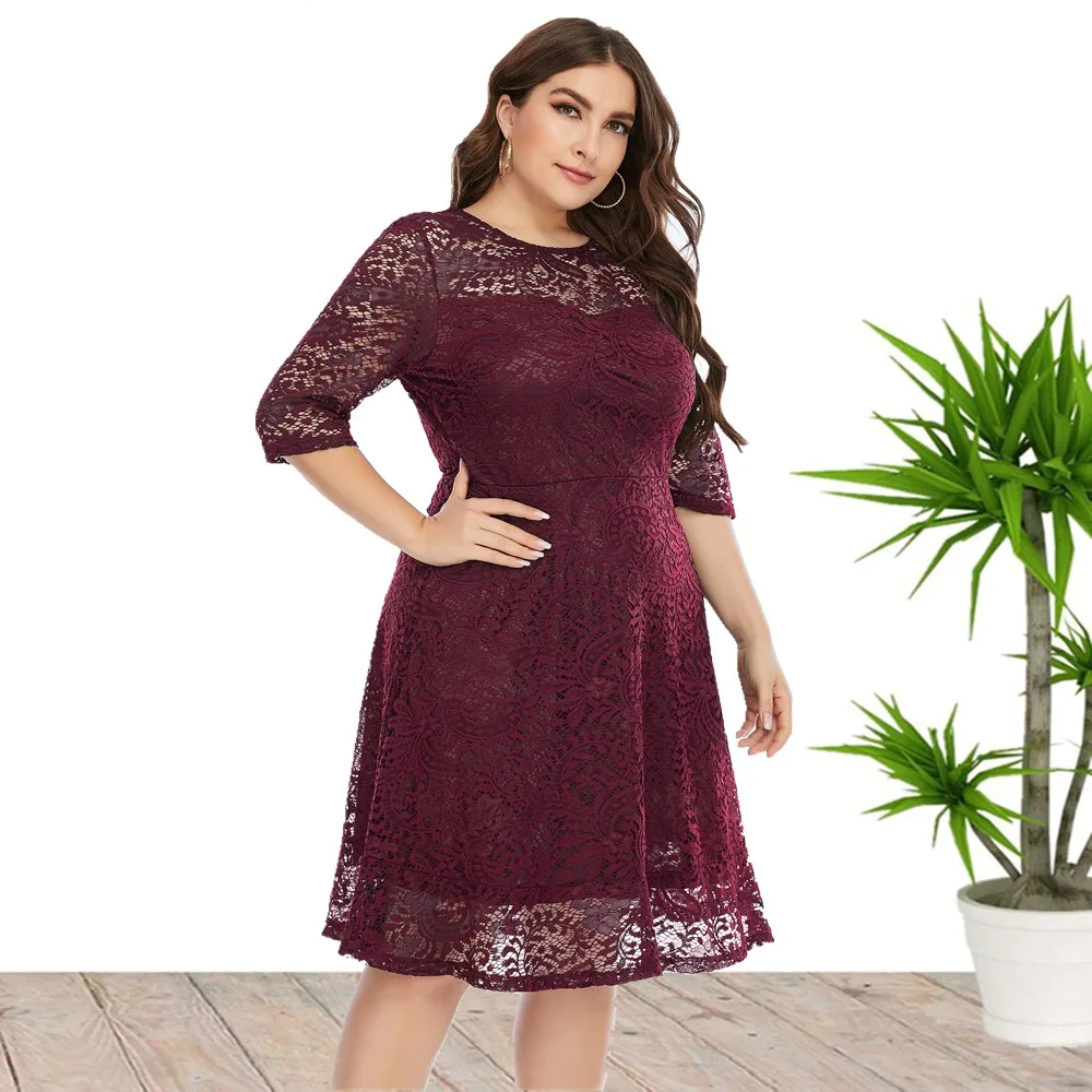 

Plus Size Party Evening Midi Lace Dresses For Women Wholesale China