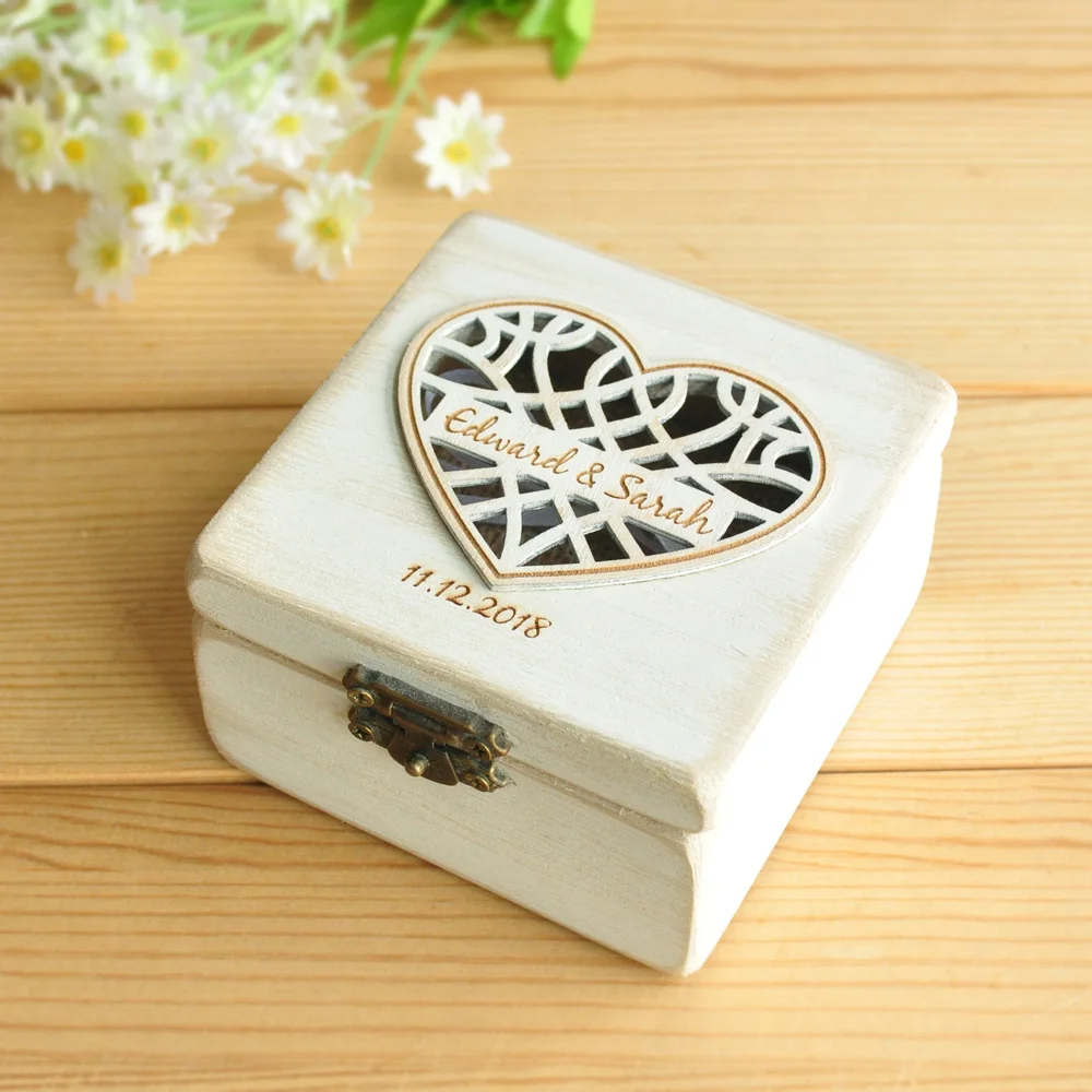 

Personalized Wedding Ring Bearer Box Wooden Wedding Ring Box Rustic Shabby Chic Engagement Box Ring Pillow Holder Keepsake Box