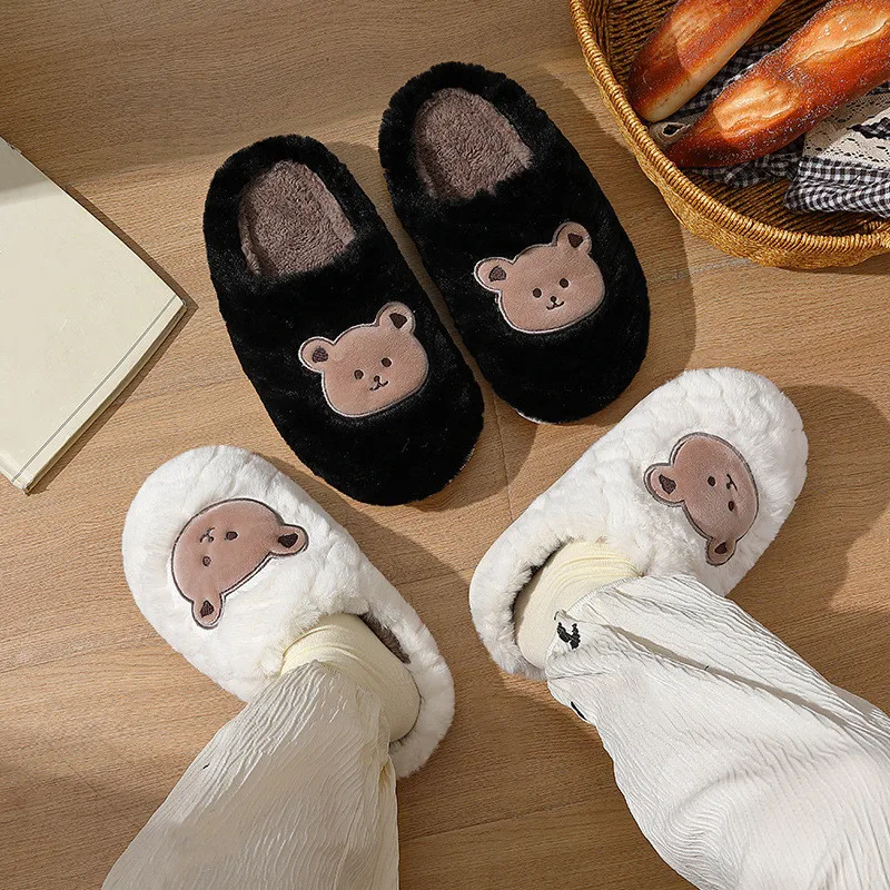 

Cute Animal Slipper For Women Men Fashion Kawaii Fluffy Winter Warm Plush Slides Couples Cute Cartoon House Soft Non Slip Shoes