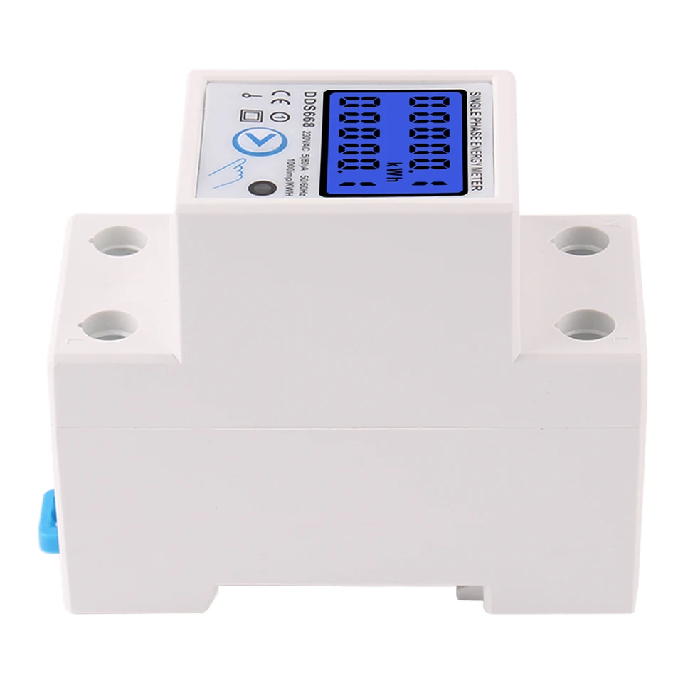 Smart Power Monitors 5 (45) A LCD Display Single Phase Din Rail KWH Watt-Hour Din Rail Blue Backlight Energy Meter Power Consumption Monitor Circuit Breaker For Electricity, Digital Straw