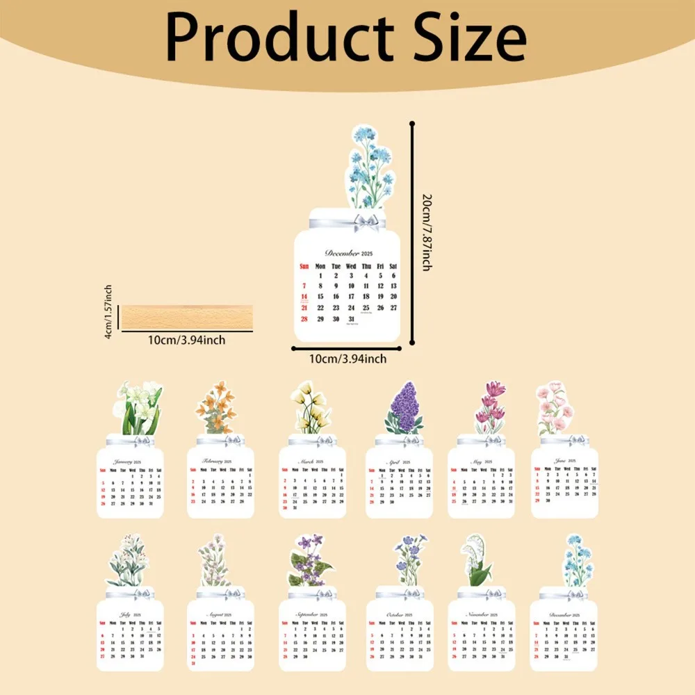 New Year Bloomy Flowers Desk Calendar Monthly Planner Vase Shaped Desk Calendar With Detachable Base Countdown Calendars