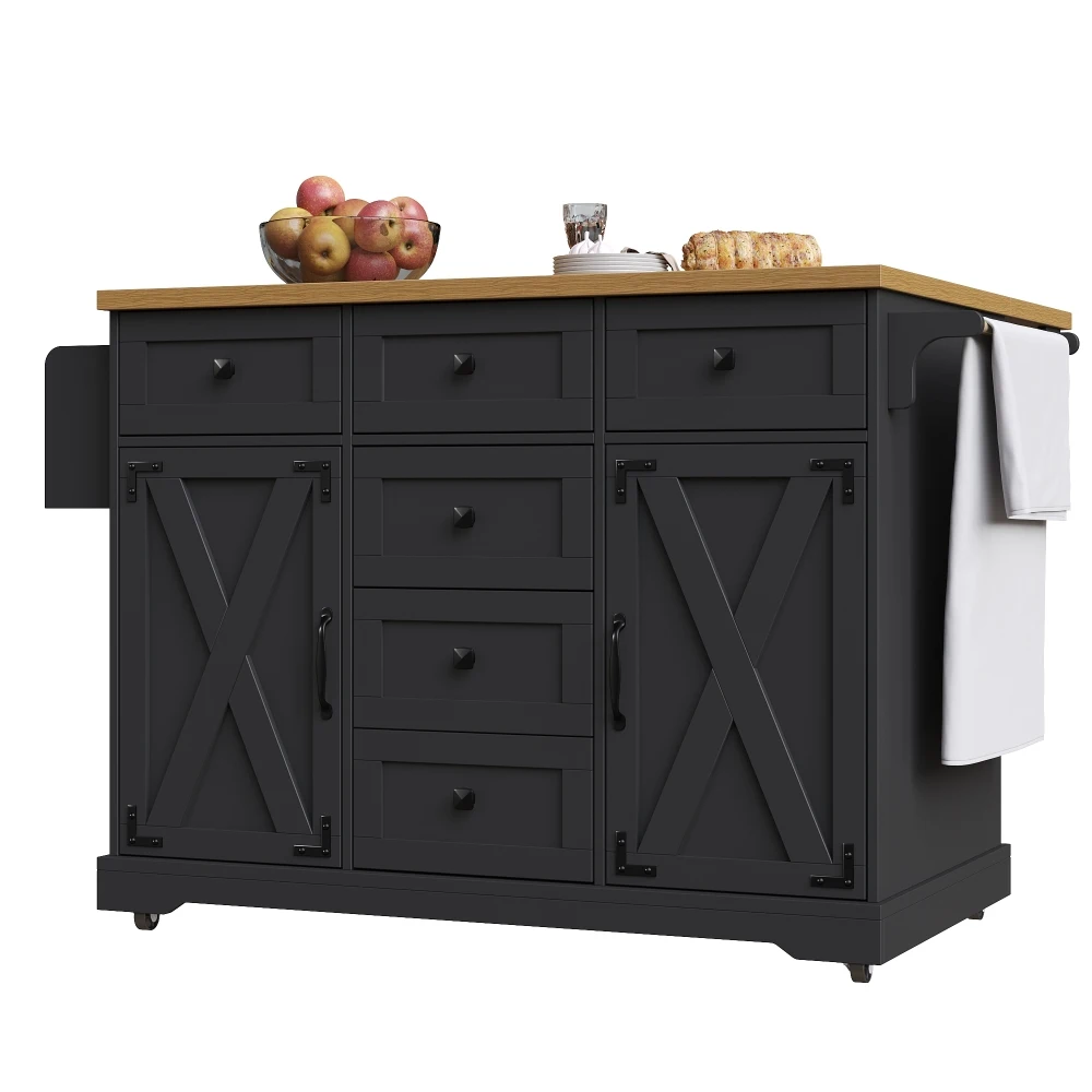 Hochwertige Kücheninsel, mit Holzgitter und großem Stauraum, mobiler Buffetschrank, Küchenwagen für Esszimmer und Wohnzimmer – Detail 19