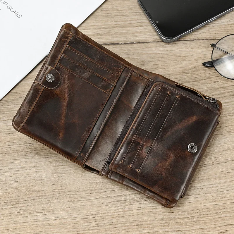 Genuine Leather Short Wallet for Men and Women