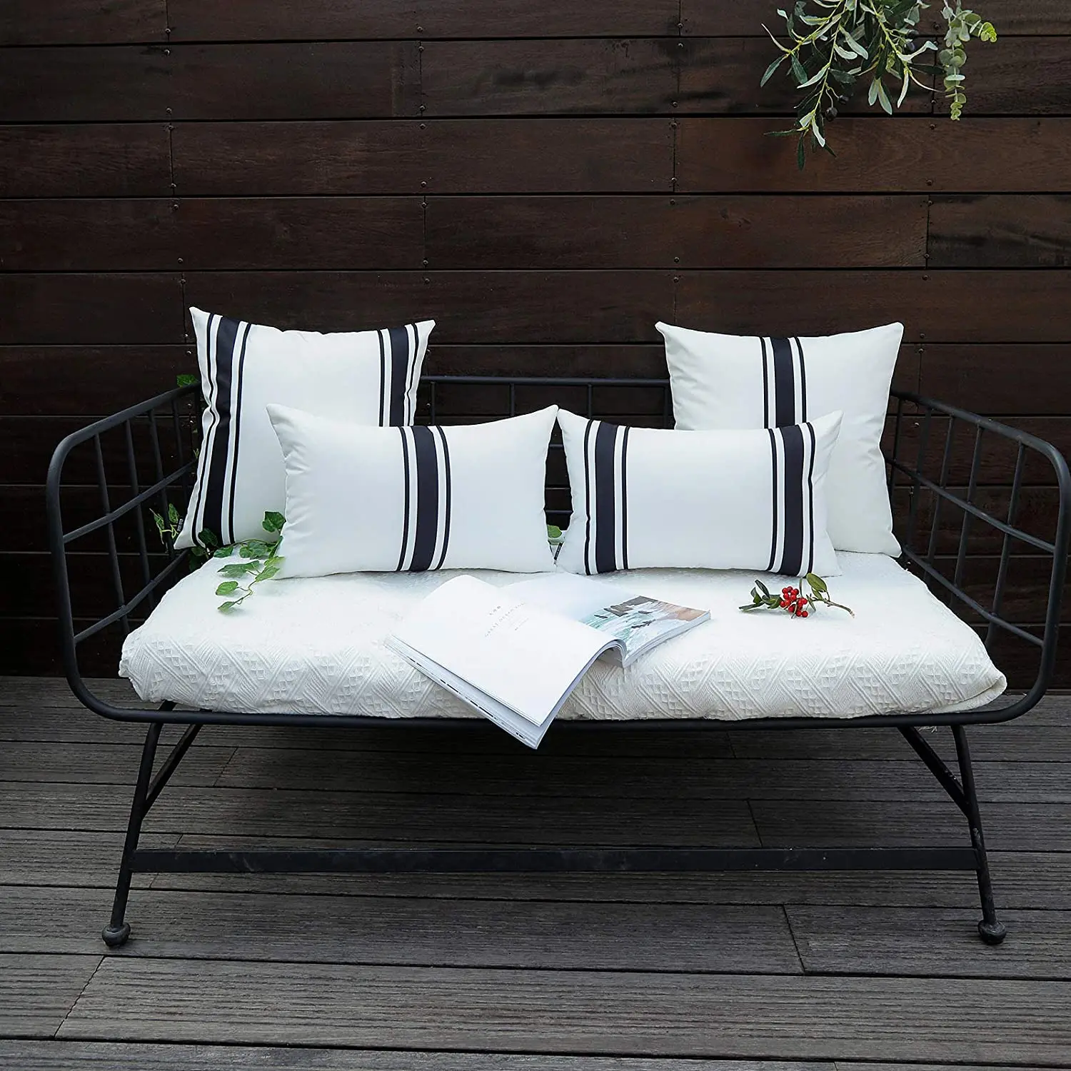 Description Picture 5 of item2-Piece Simple Stripe Waterproof Throw Pillow Cover 30x50/45X45cm Garden Outdoor Chair Cushion Cover Home Decoration