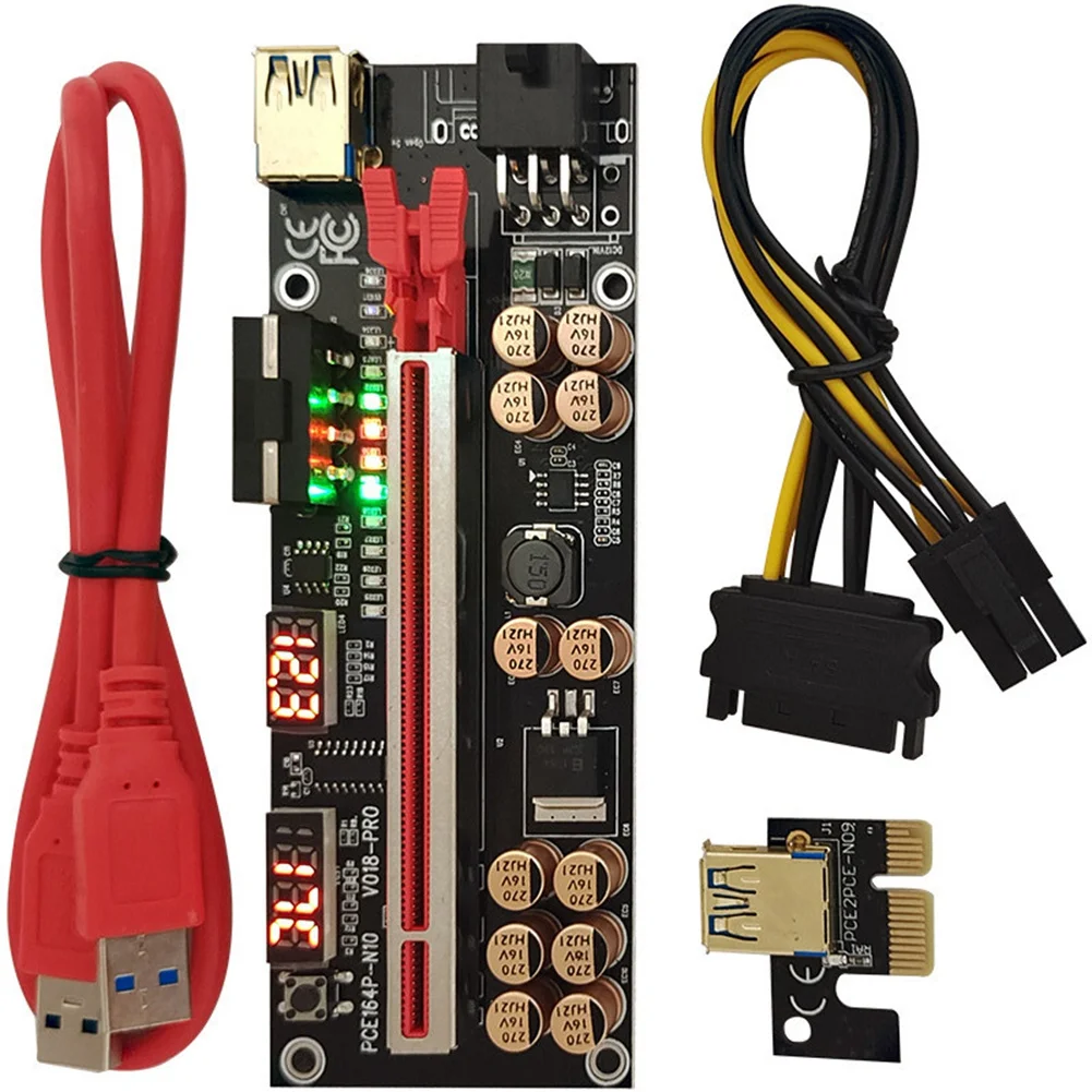 VER018 PRO PCI-E Riser Card USB 3.0 Cable 018 PLUS PCI Express 1X To 16X Extender PCIe Adapter for BTC Mining(Red) pci e riser card