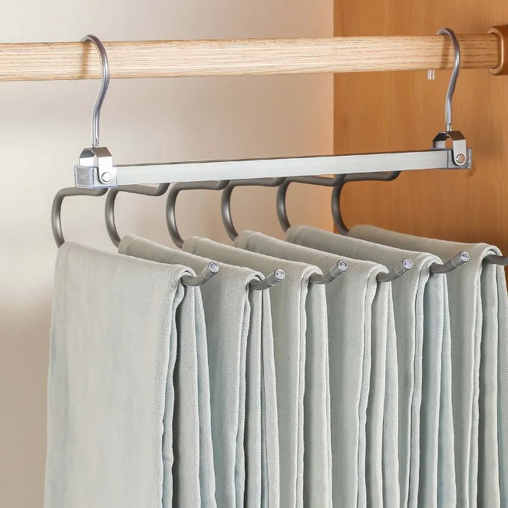 Space Saving Clothes Hanger Racks 6 in 1 Drying Clothes Rack Folding Pant Rack Bedroom Wardrobe Coat Organizer Hangers Storage
