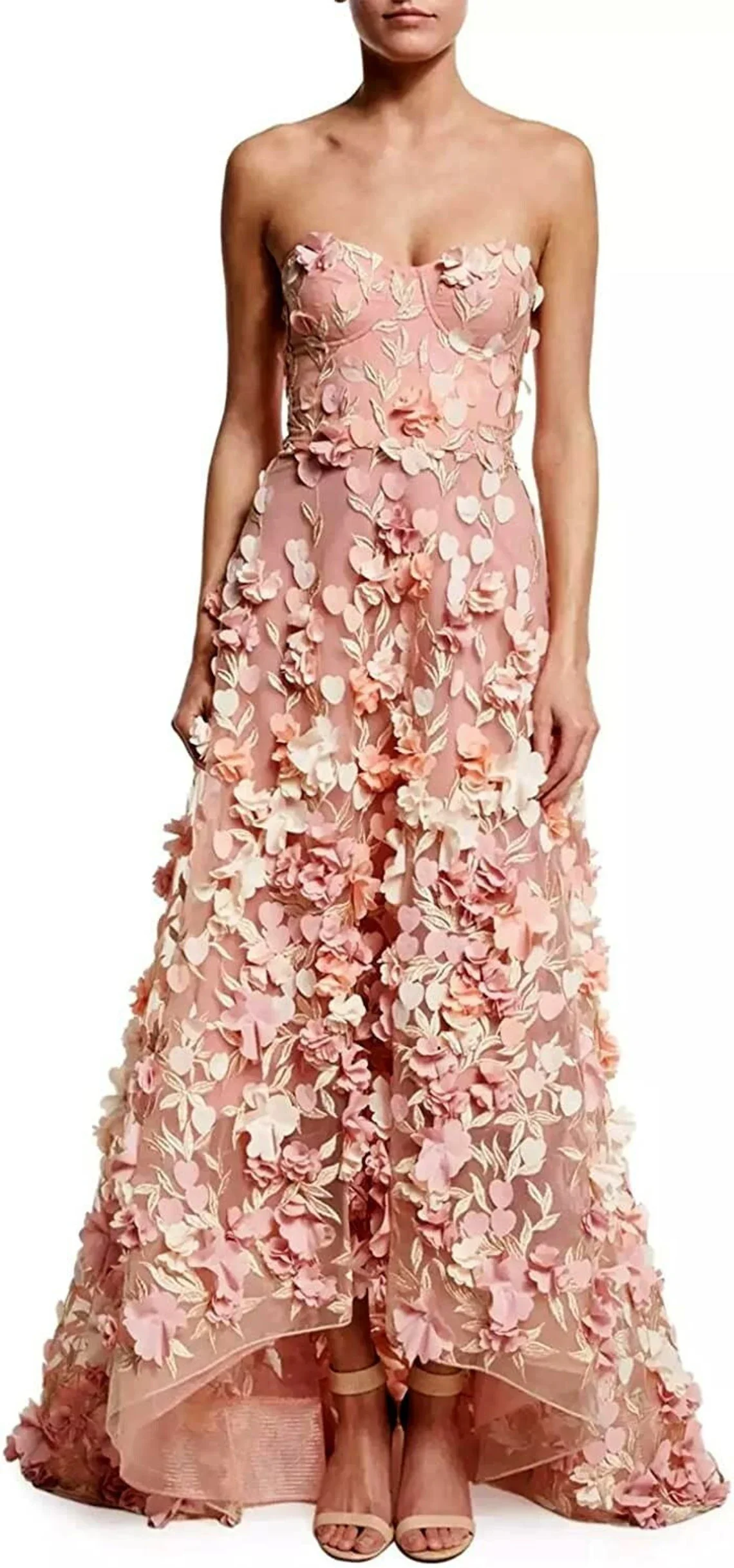 Strapless Evening Dresses For Women A-line Asymmetry Layered Floral Dress Elegant Woman Clothes Ever Pretty Prom Dresses