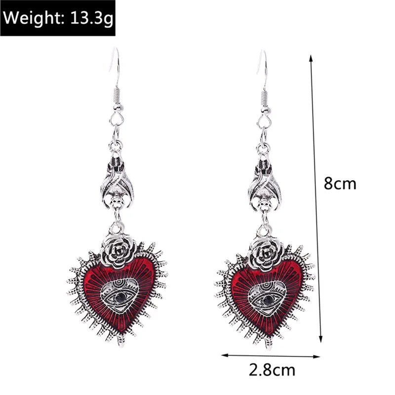 Aihua Gothic Halloween Rote Rose Herz Ohrringe für Frauen Vintage Spike Herz Amulett Ohrringe Personalisierte Schmuck Zubehör – Detail 9