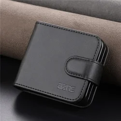 Sleek Magnetic Flip Wallet Case with Card Slot & Stand - Premium PU Leather Cover - Z Flip 3 (Black)
