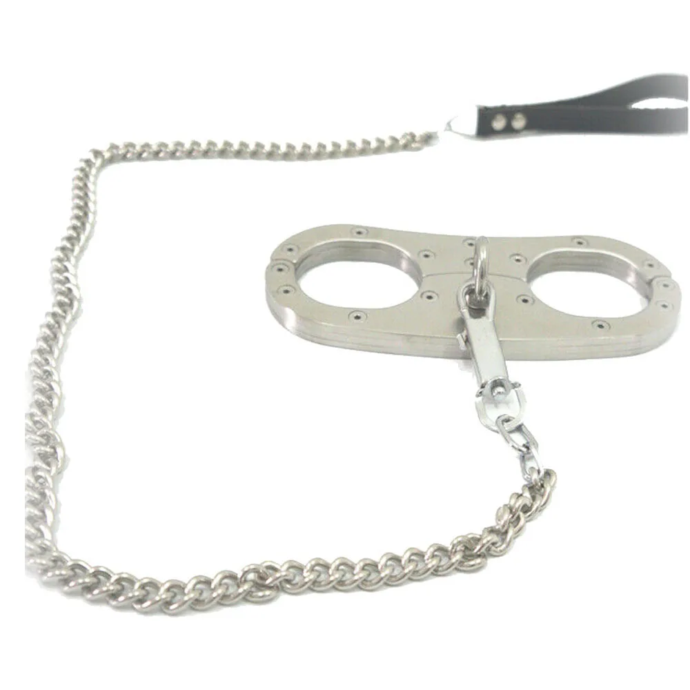 Stainless Steel Torture Screw Lock Handcuffs Bdsm Bondage With Chain