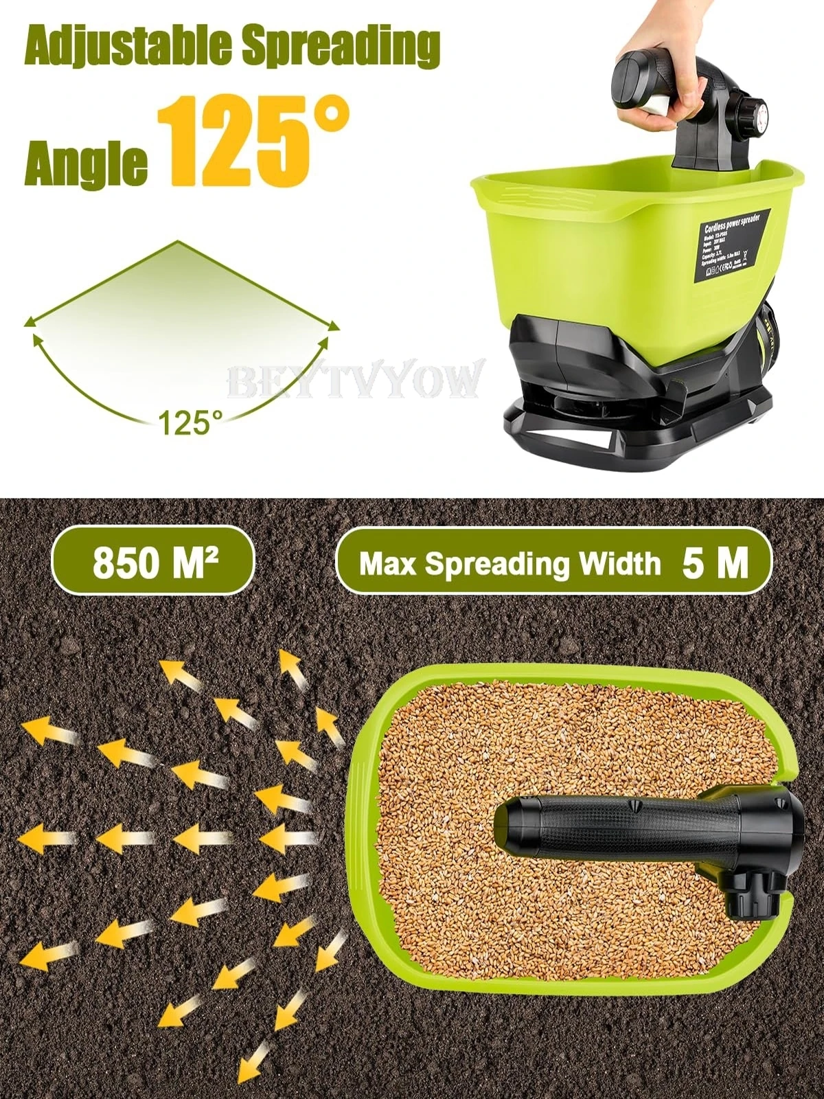 3.7L Large Capacity Cordless Salt Spreader for Ryobi 18V Battery Seed Spreader H