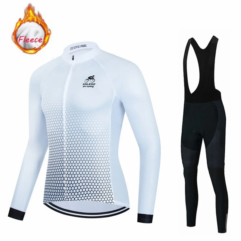 Winter Cycling Jersey Set Bike Long Sleeve Cycling Clothing Fleece Road Bike Shirt MTB Maillot Thermal Fleece Set SALEXO