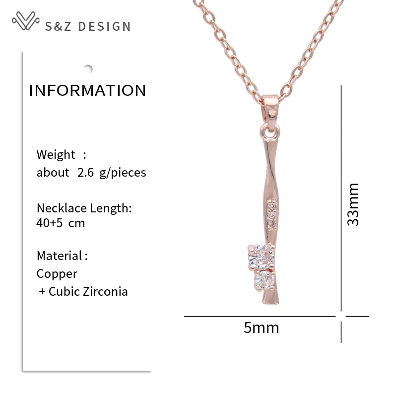 S&Z DESIGN New Fashion 585 Rose Gold Color Long Spiral Round Cubic Zirconia Pendant Necklace For Women Trendy Jewelry Gift