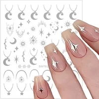 Heallor Sliver Gold Nails Stickers Mental Sun Moon Star Lock Angel Wing Decals Nail Charms 3D Adhesive Sliders Spring Decor Acce 1