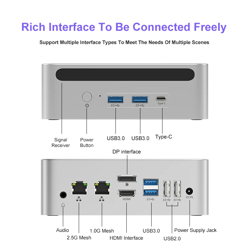 Genmachine New Ren12 i7-1255U Mini PC 1.7GHz up to 4.7GHz CPU Support M.2 DDR4 WIFI6 Win11 i7 1255U pc gamer Dual Ethernet port 3