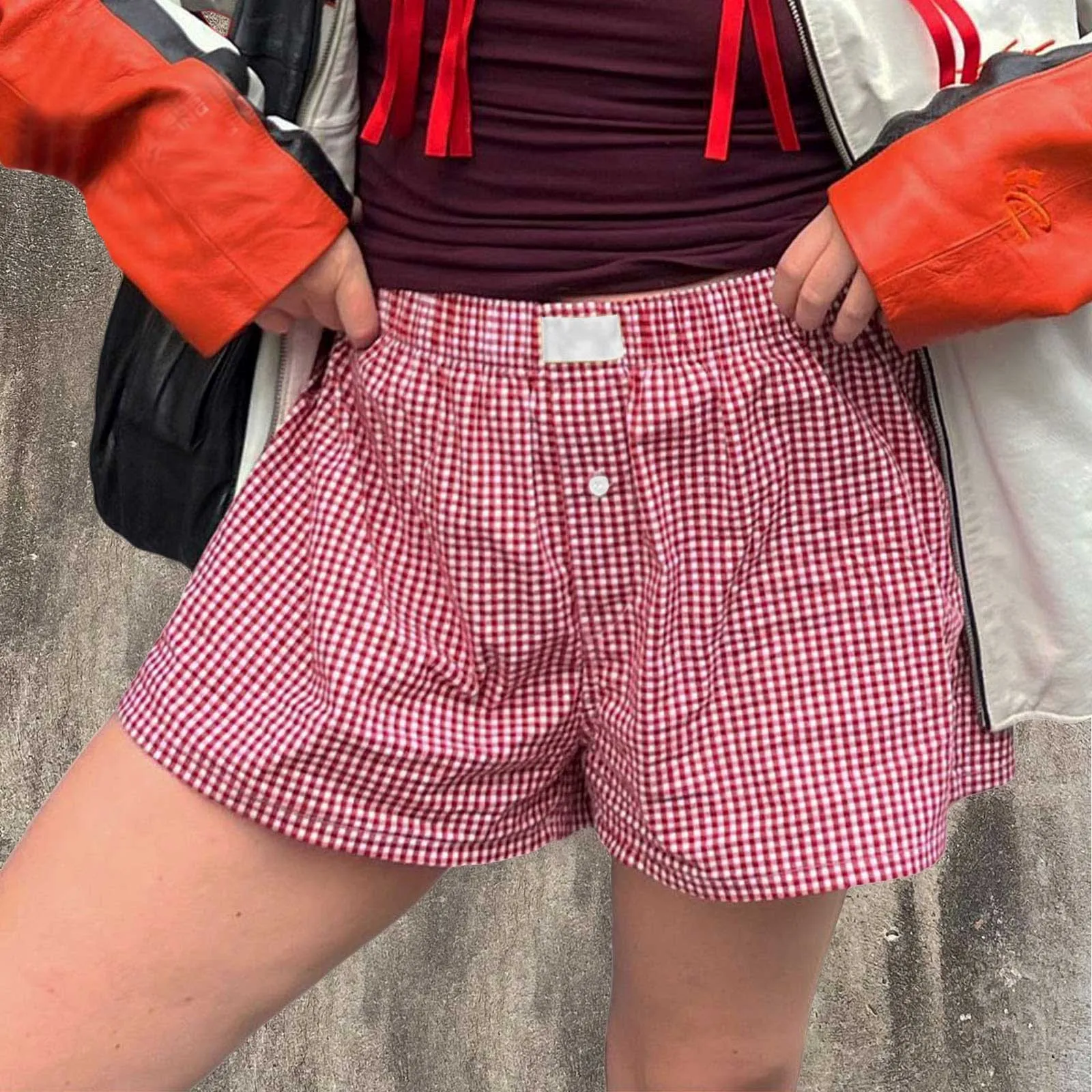 

Y2K Shorts Women Grunge Clothes Summer Casual Plaid Elastic High Waist Loose Hot Pants Loungewear 2000s Boxers Shorts Streetwear