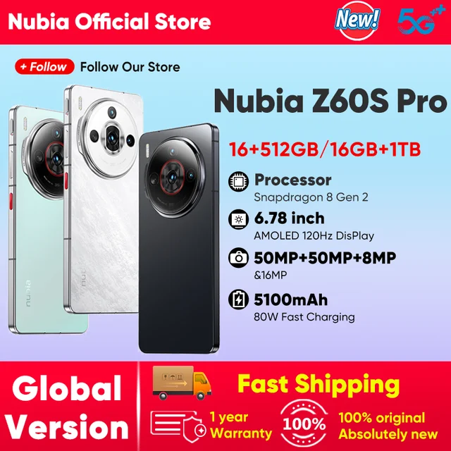 Nubia Z60S Pro Global Version 5G Smartphone Snapdragon 8 Gen 2 MyOS 14.0 120Hz 6.78-inch AMOLED Screen 50M+50M+8M 5100mAh NFC