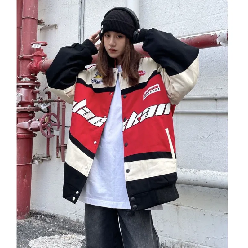 Traje de béisbol para hombre y mujer, chaqueta de motocicleta, Hip-hop, Primavera, letras estampadas, calle, rojo, azul, abrigo fino, versátil