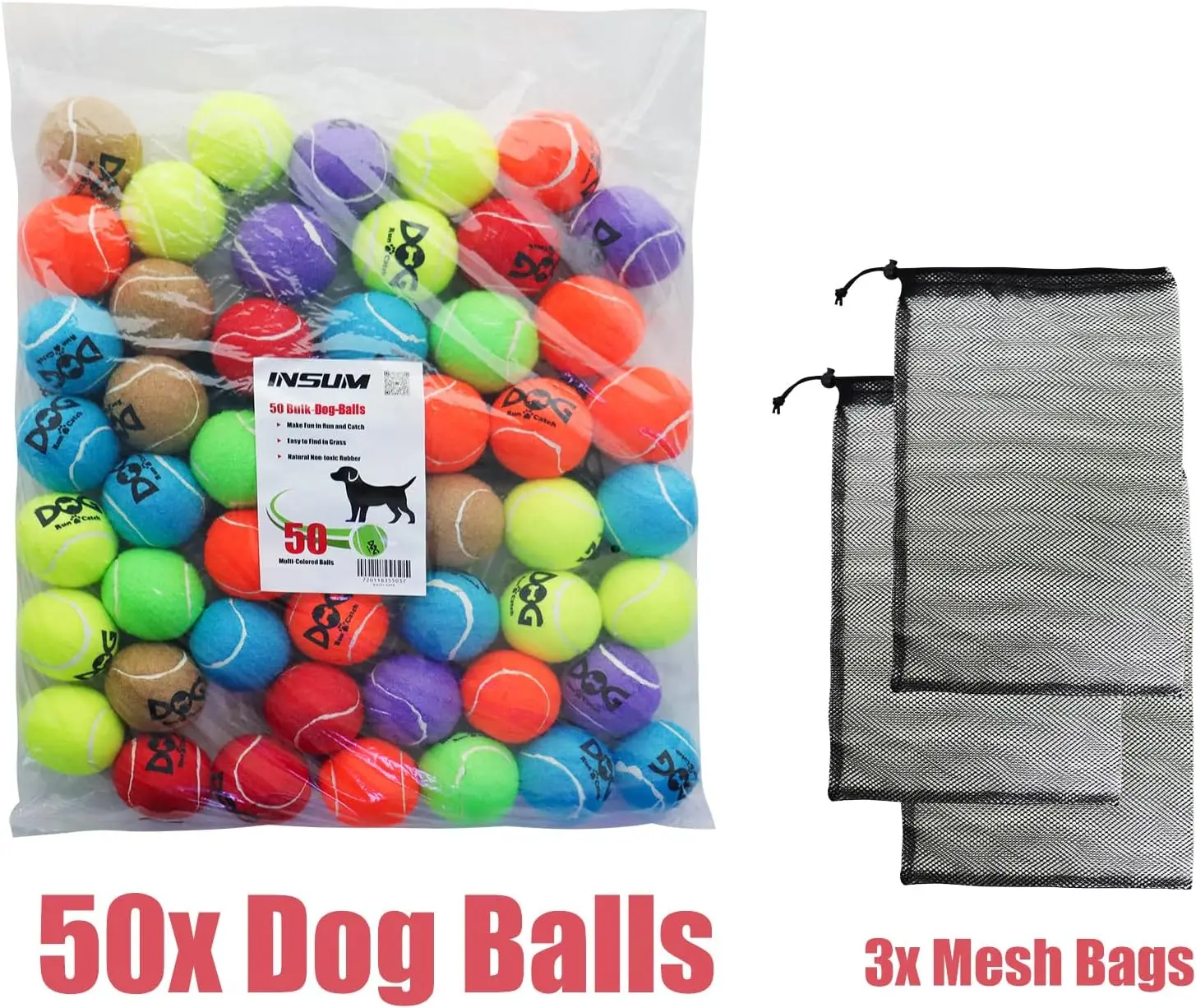 50 Pack 2.5'' Dog Squeaky Tennis Balls for Pet Playing Medium Large Breeds with Squeaker for Dogs Play Exercise (Multicolor)