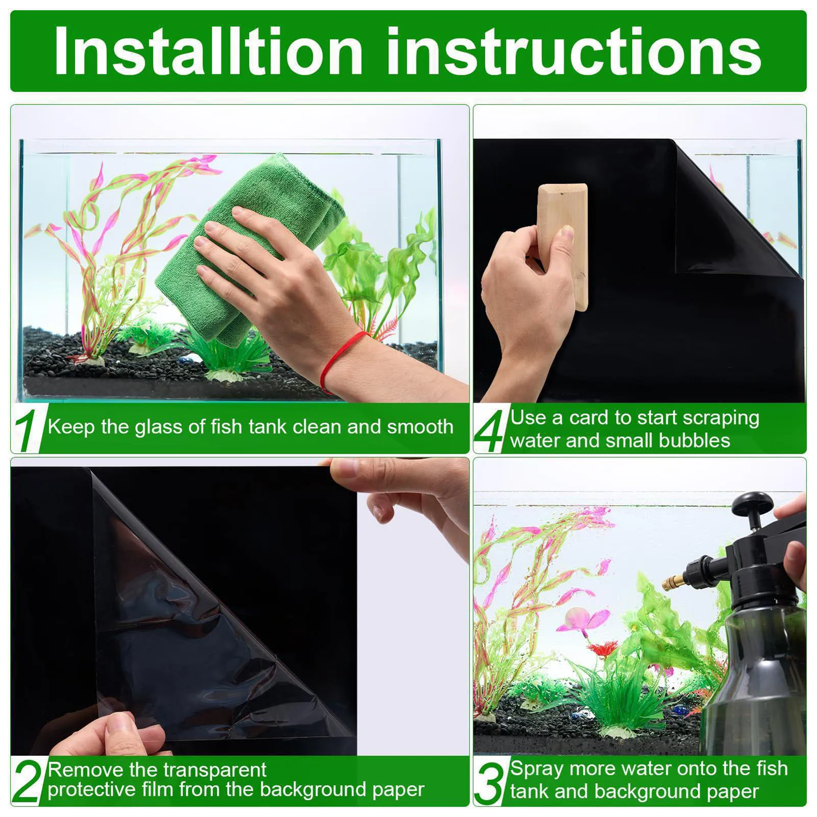 Black Aquarium Background Static Cling No Adhesive Tape Required Backdrop Sticker Strong & Tear-resistant fish tank backdrop aquarium sticker