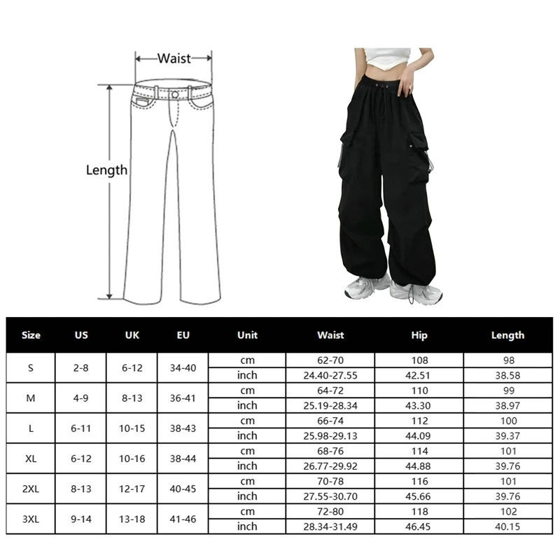 Women's Retro Baggy Straight Trousers Casual Cargo Pants Wide Leg Pockets Joggers Streetwear New Fashion Y2k