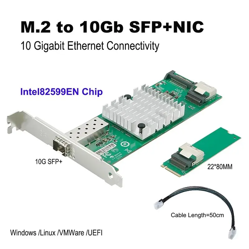 A08E-X520-DA1 M.2 10G SFP+ 광섬유 단일 포트 네트워크 카드 JL82599EN 서버 워크스테이션용 M 키 10Gbe 이더넷 어댑터