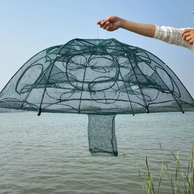 24/20/16/12/10/8/6/4 Holes Portable Fishing Net Shrimp Cage Nylon Foldable Fish Trap Folding Outdoor Automatic Collapsible 6