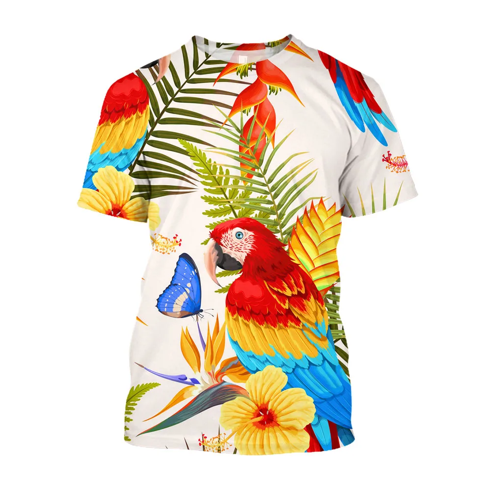 

Футболка мужская с рисунком попугая, модная Повседневная рубашка с коротким рукавом, топ с круглым вырезом и принтом в стиле хип-хоп, уличная одежда в стиле Харадзюку, лето
