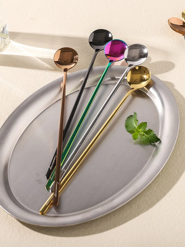 304 Stainless Steel Coffee Long Spoons 24cm Length Powdered Milk Honey Juicy Mixing Spoon Ins Popular Mirror Polishing Colorful