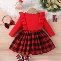 Rotes Kleid mit Karierter Rock & Haarreifen für Mädchen – Bild 3