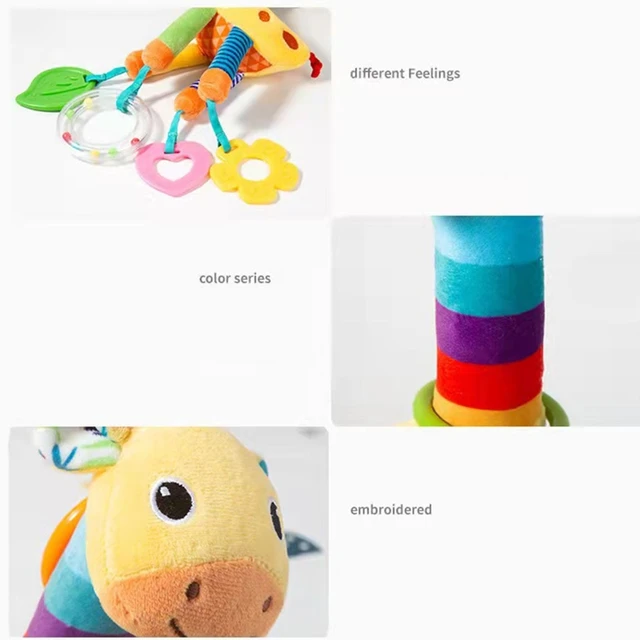 Baby Car Toys Stroller Plush Toy Animal Stuffed Hanging Rattle Toys Newborn Crib Bed Around Toy w/ Teether Rattle Sound 3