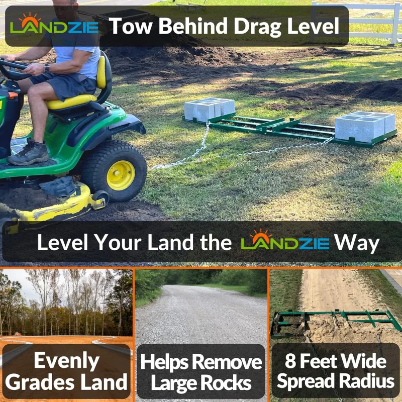 Drag Harrow Driveway Grader 8FT Tow Behind Lawn Rake Leveling and Landscape