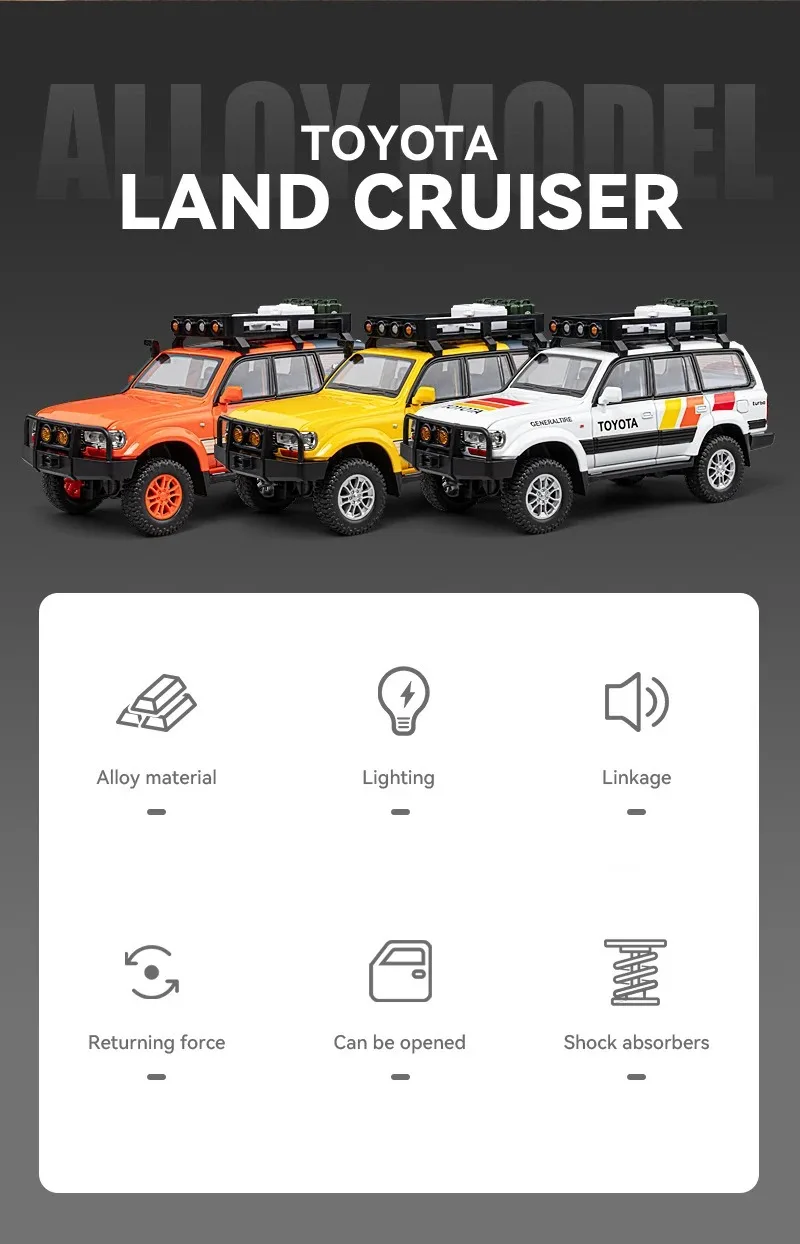 1:24 Toyota Land Cruiser Lc80 Suv Alloy Miniature Car Diecast Metal Scale Car Model Sound＆Light Children Toy Collection Vehicle