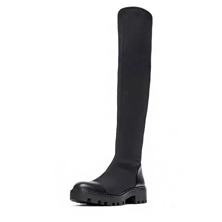 Vintage Black over knee boots (women) are thin in autumn and winter. High heel boots with thin heels, round toe side zipper, Kni