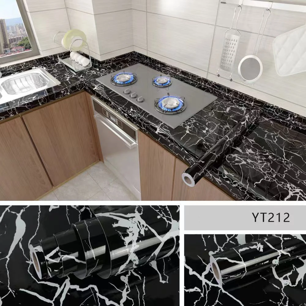 40cm Marble Kitchen Oil-Proof Film Stove Waterproof Self-Adhesive Wallpaper Countertop Cabinet Renovation Tile Wall Stickers 4