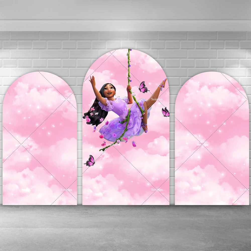 Disney Encanto Arch Fondale Cover Assicella Pink Clouds Chiara Wall Background Girls Neonato Shower Arched Wall Banner