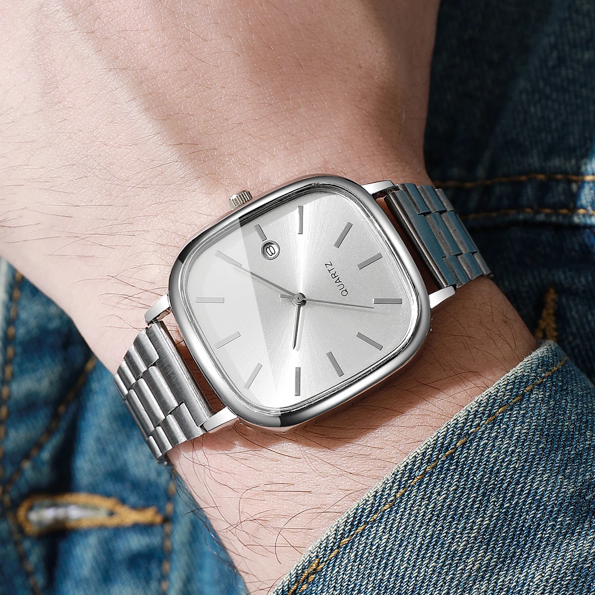 1Pcs Men's Gift Watch Fashion Casual Simple Square Scale Calendar Dial Handsome Trendy Temperament Quartz Watch(Box not included