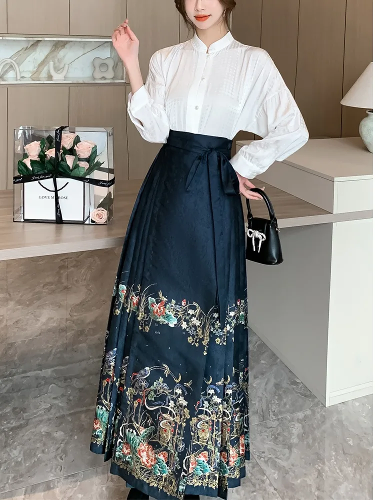 Chinese Style Improved Horse-Face Skirt Autumn and Winter New Elegant Women Clothes National Style Daily Commuter Midi Skirts