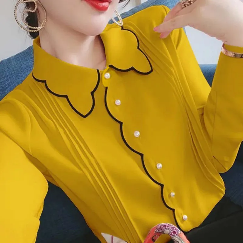 Chiffon Shirt Women Spring 2022 New Fashion Loose Large Size T-Shirt High Quality Slimming Style Bottom Top Lady Shirt S-5XL