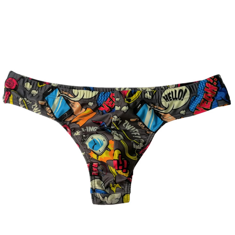 Men's Traditional Swim Thong Swimwear Fun Pop Style Low Rise Bikini Bathing Suit Sexy Swimsuit Beach Underwear with Drawstring - 5