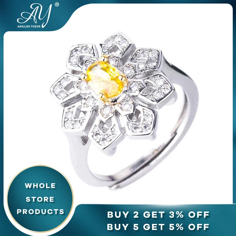 

Anillos Yuzuk Real FashionSilver Flower Topaz The Engagement Rings For Women Wedding Anel Aneis Fashion Party Personalized