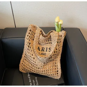 Borse a tracolla in paglia di moda Borsa a tracolla da donna in tessuto cavo estivo da donna Borsa a tracolla con lettera di grande capacità Borse da spiaggia per le vacanze