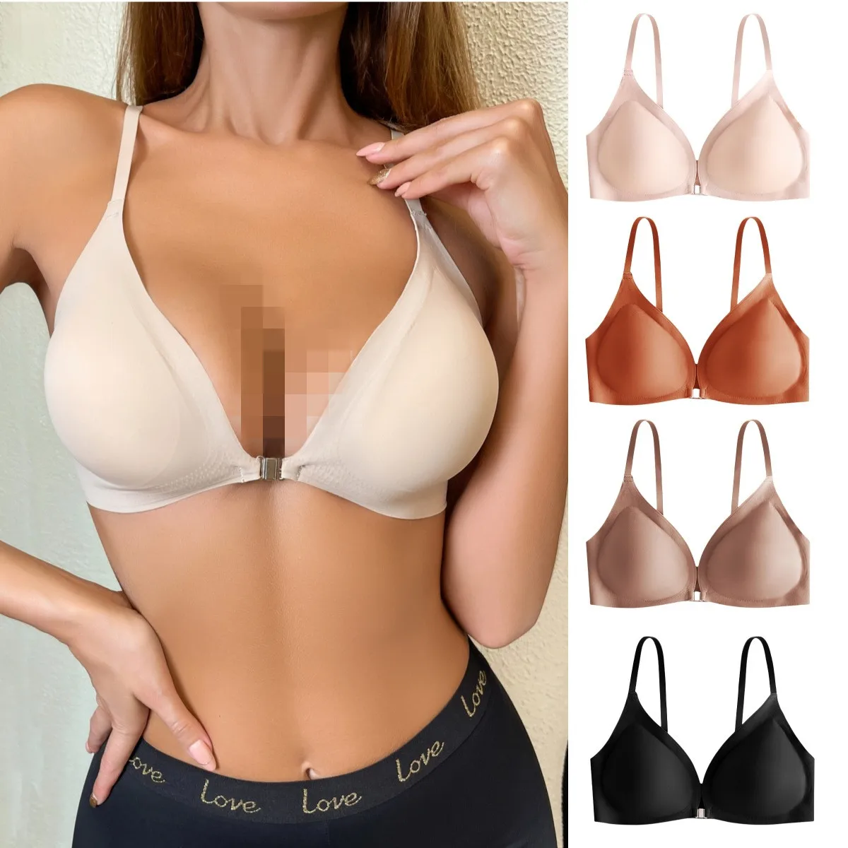 Women Front Button Bra Camisoles Tanks Underwear Single Breasted Front Gather Up V Neck Casual Soft Comfortable