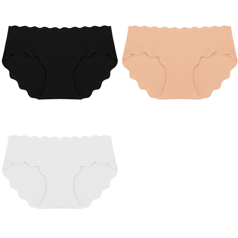 3-Piece Set of Seamless Silk Satin Women's Panties with Wavy Edge and Comfort Fit