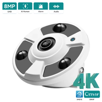 Telecamera IP 8MP 4K Obiettivo Fisheye da 1,7 mm Telecamera IP panoramica da 5 MP Rilevazione movimento Registrazione audio Xmeye potrebbe telecamera CCTV di sicurezza H.265