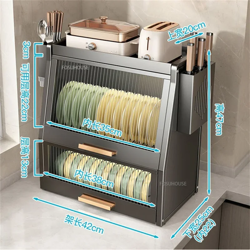 Kitchen Cabinet with Dish Rack Kitchen Countertop Storage Rack for Dishes bowl Household Dustproof Cupboard Tableware Cabinet 6