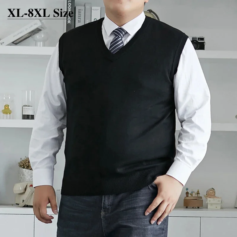 Autumn 2024 New Men's Knitted Vest Pullover Sweater 8XL 7XL Plus Size Fashion V-neck Casual All-match Loose Sleeveless Clothes