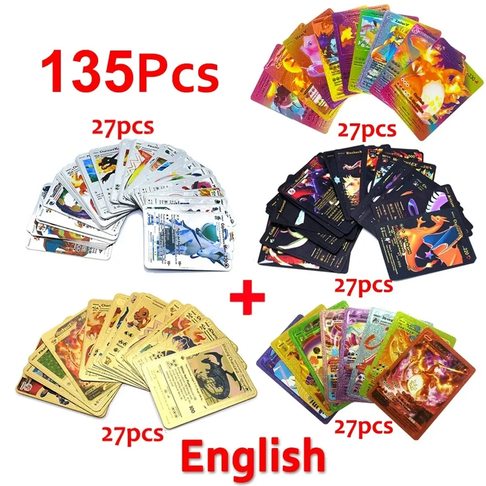 165-10PCS Pokemon Colorful Gold Foil Card Charizard Pikachu Arceus Black Silver English Spanish French German VSTAR VMAX Cards