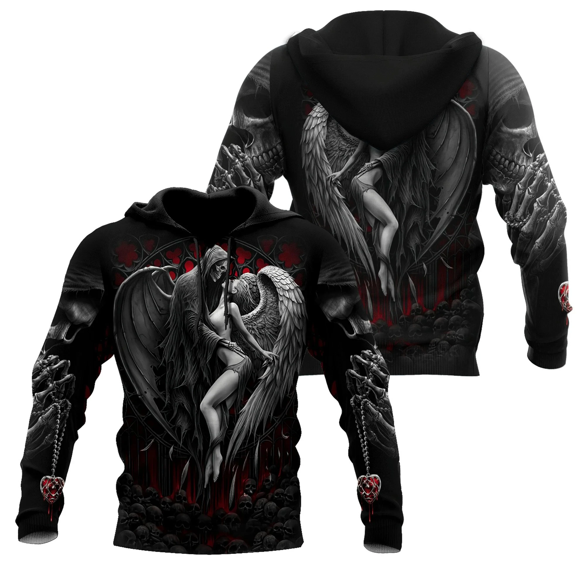 thumbnail image 1 of Sudadera con capucha unisex de estilo hip hop de estilo informal, estilo retro medieval, con estampado 3D de calavera y oración para hombre, 1 of 5